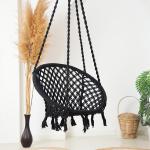 Hammock Swing Hanging Chair uyyala jula for Adult Kids Indoor Outdoor Balcony Sturdy Cotton Rope Swing Chair for Indoor, Outdoor, Bedroom - Black