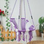 Square Shape Hammock Swing Hanging Chair uyyala jula for Adult Kids Indoor Outdoor Balcony Sturdy Cotton Indoor/Outdoor Jula for Balcony - White & Purple