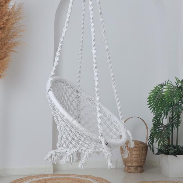 Hammock Swing Hanging Chair uyyala jula for Adult Kids Indoor Outdoor Balcony Sturdy Cotton Rope Swing Chair for Indoor, Outdoor, Bedroom - White