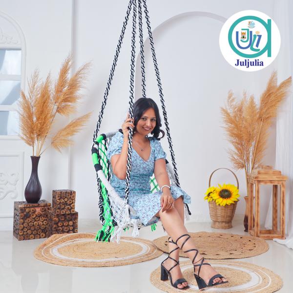 Hammock Swing Hanging Chair uyyala jula for Adult Kids Indoor Outdoor Balcony Sturdy Cotton Rope Swing Chair for Indoor, Outdoor, Bedroom - white & Black, Green