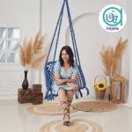 C-Shape Hammock Swing Hanging Chair uyyala jula for Adult Kids Indoor Outdoor Balcony Sturdy Cotton Indoor/Outdoor Jula for Balcony, Weave Max 80 kg - Blue