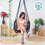 C-Shape Hammock Swing Hanging Chair uyyala jula for Adult Kids Indoor Outdoor Balcony Sturdy Cotton Indoor/Outdoor Jula for Balcony, Weave Max 80 kg - Black