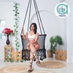 Buy C-Shape Hammock Swing – Rectangle Hanging Swing for Adults & Kids | Sturdy Cotton Jula with Cushion for Balcony & Outdoors - Black