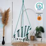 C-Shape Hammock Swing Hanging Chair uyyala jula for Adult Kids Indoor Outdoor Balcony Sturdy Cotton Indoor/Outdoor Jula for Balcony, Weave Max 80 kg - Green & White, Black