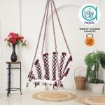 C-Shape Hammock Swing Hanging Chair uyyala jula for Adult Kids Indoor Outdoor Balcony Sturdy Cotton Indoor/Outdoor Jula for Balcony, Weave Max 80 kg - Maroon & White, Black