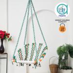 C-Shape Hammock Swing Hanging Chair uyyala jula for Adult Kids Indoor Outdoor Balcony Sturdy Cotton Indoor/Outdoor Jula for Balcony, Weave Max 80 kg - Green & White, Orange