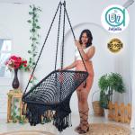 Hammock Swing Hanging Chair uyyala jula for Adult Kids Indoor Outdoor Balcony Sturdy Cotton Rope Swing Chair for Indoor, Outdoor, Bedroom - Black