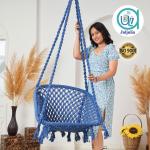 C-Shape Hammock Swing Hanging Chair uyyala jula for Adult Kids Indoor Outdoor Balcony Sturdy Cotton Indoor/Outdoor Jula for Balcony, Weave Max 80 kg - Blue