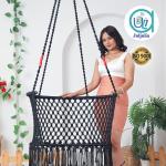 Buy C-Shape Hammock Swing – Rectangle Hanging Swing for Adults & Kids | Sturdy Cotton Jula with Cushion for Balcony & Outdoors - Black