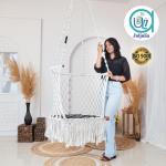 Buy C-Shape Premium Hammock Swing – Rectangle Swing for Adults & Kids | Sturdy Cotton Jula with Cushion for Balcony & Outdoors - White