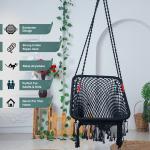 Hammock Swing Hanging Chair uyyala jula for Adult Kids Indoor Outdoor Balcony Sturdy Cotton Rope Swing Chair for Indoor, Outdoor, Bedroom - Black