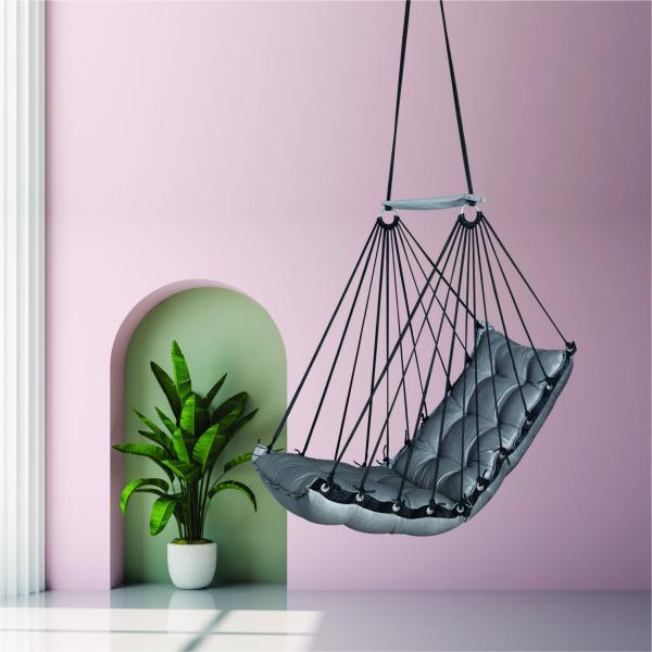 Hammock Swing Hanging Chair uyyala jula for Adult Kids Indoor Outdoor Balcony Sturdy Cotton Weave Max 200 kgs - Low Grey - DN-17