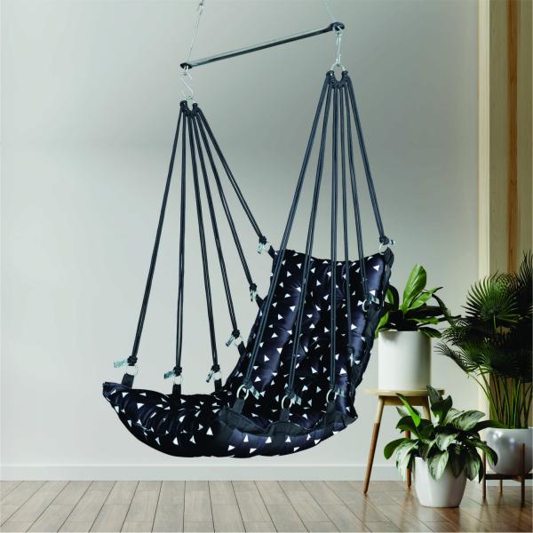 Hammock Swing Hanging Chair uyyala jula for Adult Kids Indoor Outdoor Balcony Sturdy Cotton Weave Max 200 kgs - Black - DN-22