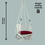 Handcrafted Macrame Hanging Swing Chair with Red Cushion