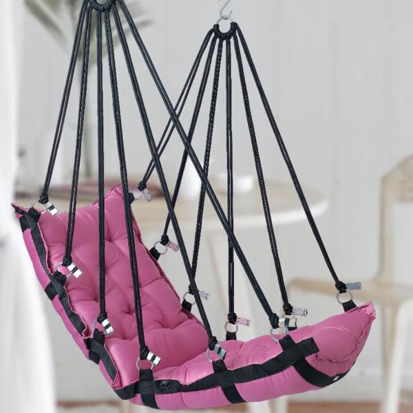 Hammock Swing Hanging Chair uyyala jula for Adult Kids Indoor Outdoor Balcony Sturdy Cotton Weave Max 200 kgs - Plain Pink - DN-14