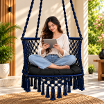 JULJULIA Blue Macrame Hanging Swing Chair