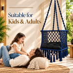 JULJULIA Blue Macrame Hanging Swing Chair