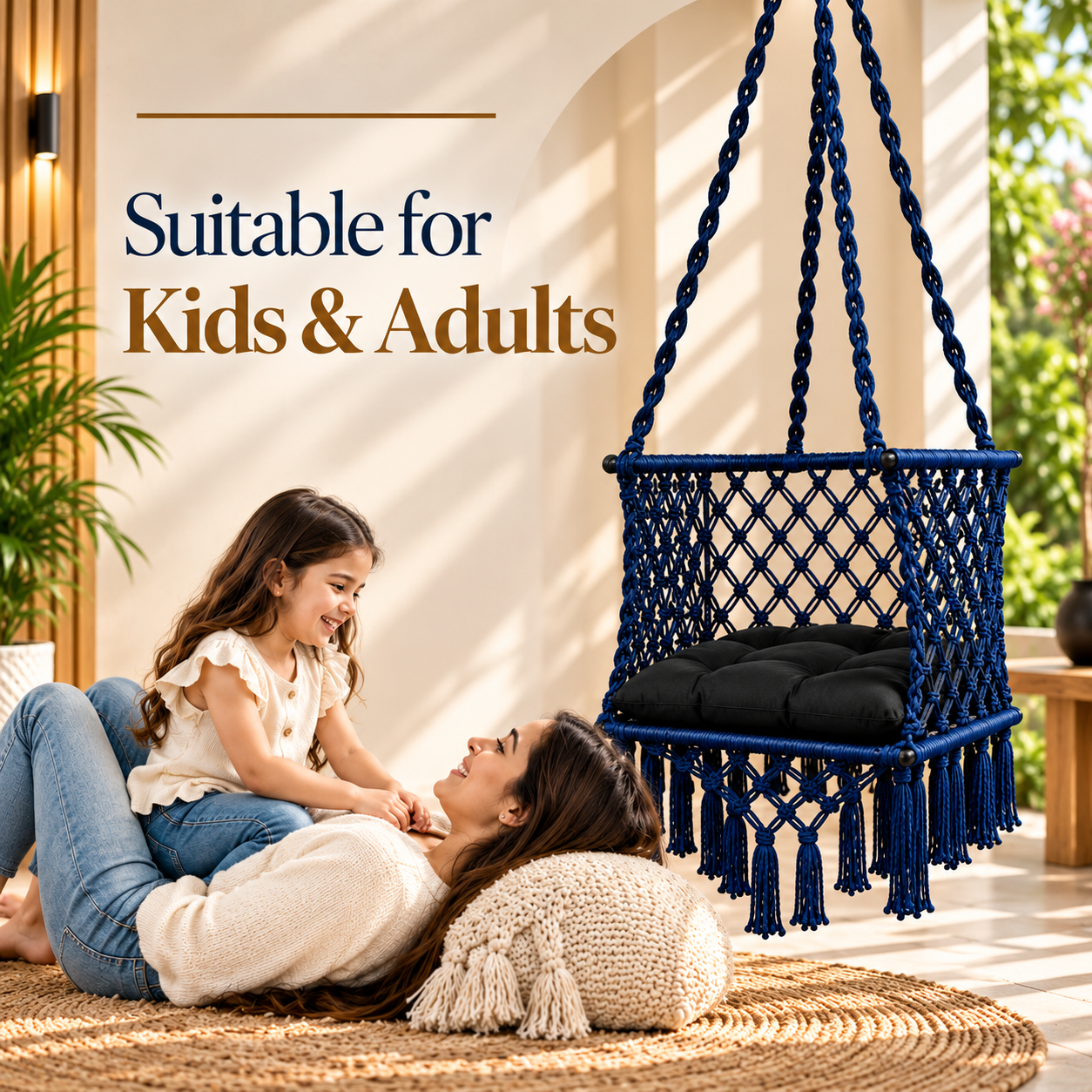 JULJULIA Blue Macrame Hanging Swing Chair