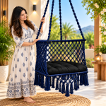 JULJULIA Blue Macrame Hanging Swing Chair