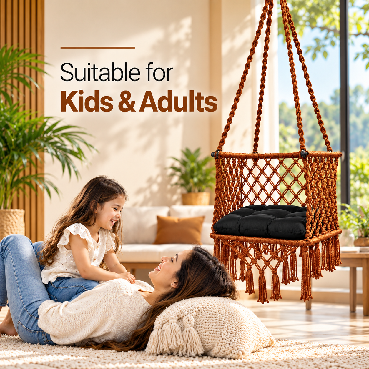 JULJULIA Brown Macrame Hanging Swing Chair