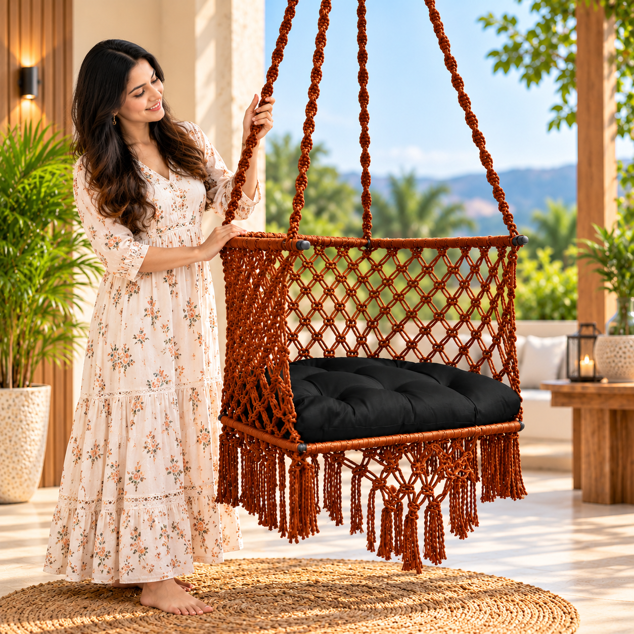 JULJULIA Brown Macrame Hanging Swing Chair