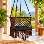 JULJULIA Dark Brown Macrame Hanging Swing Chair
