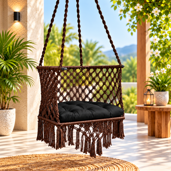 JULJULIA Dark Brown Macrame Hanging Swing Chair