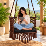 JULJULIA Dark Brown Macrame Hanging Swing Chair
