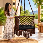 JULJULIA Dark Brown Macrame Hanging Swing Chair