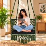 JULJULIA Green Macrame Hanging Swing Chair