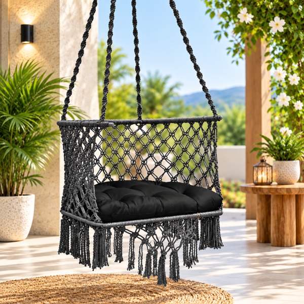 JULJULIA Black Macrame Hanging Swing Chair