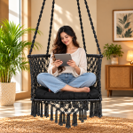 JULJULIA Black Macrame Hanging Swing Chair