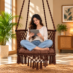 JULJULIA Brown Macrame Hanging Swing Chair