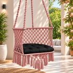 JULJULIA Pink Macrame Hanging Swing Chair