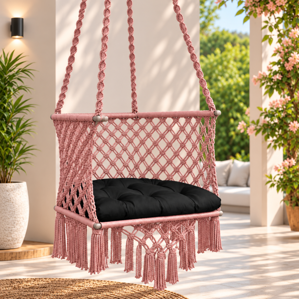 JULJULIA Pink Macrame Hanging Swing Chair