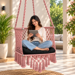 JULJULIA Pink Macrame Hanging Swing Chair