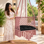 JULJULIA Pink Macrame Hanging Swing Chair