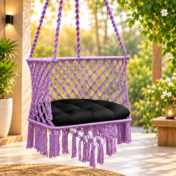 JULJULIA Purple Macrame Hanging Swing Chair