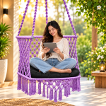 JULJULIA Purple Macrame Hanging Swing Chair