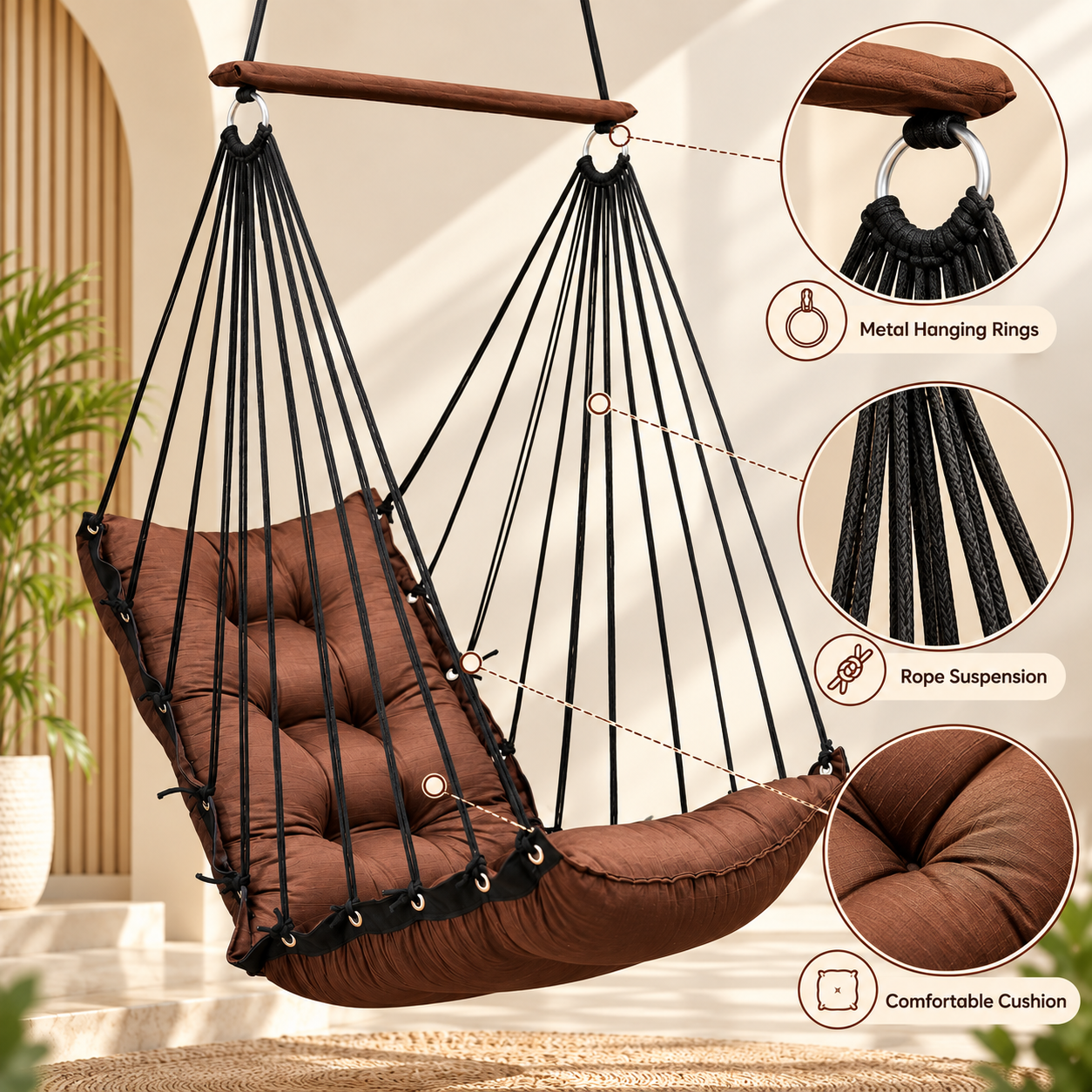 Brown Hanging Swing Chair for Home