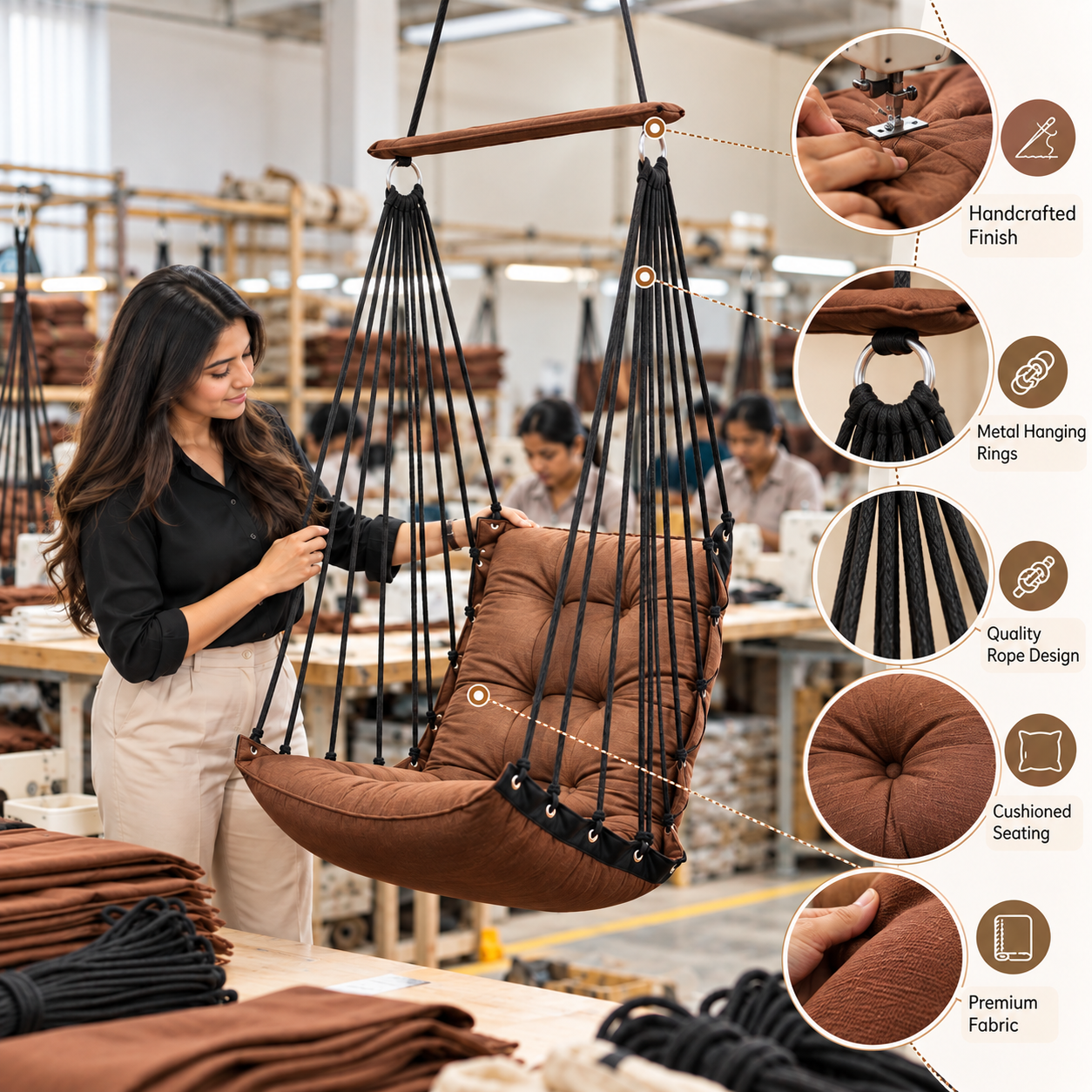 Brown Hanging Swing Chair for Home