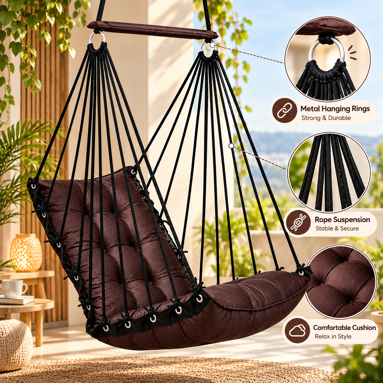 Dark Brown Hanging Swing Chair for Home