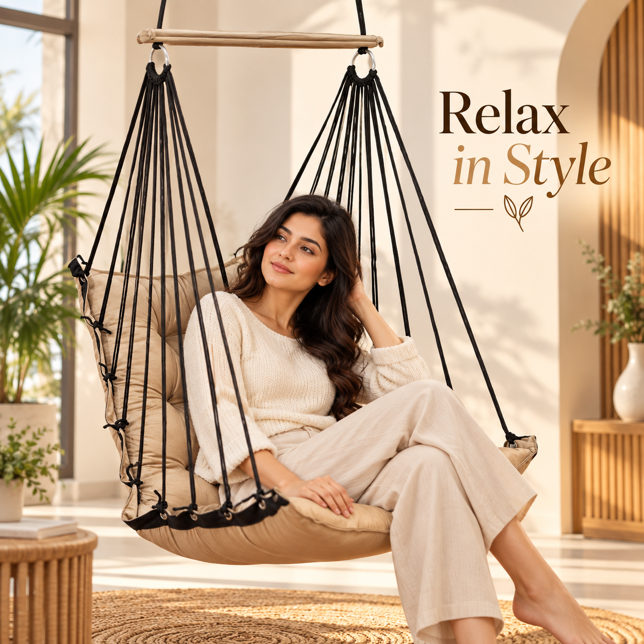 Beige Hanging Swing Chair for Home