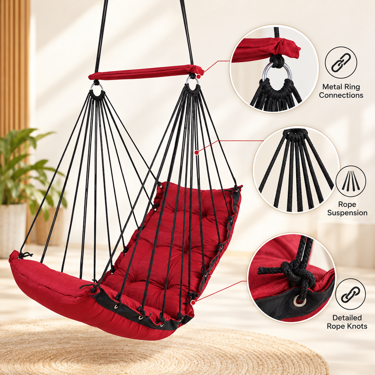 Red Hanging Swing Chair for Home
