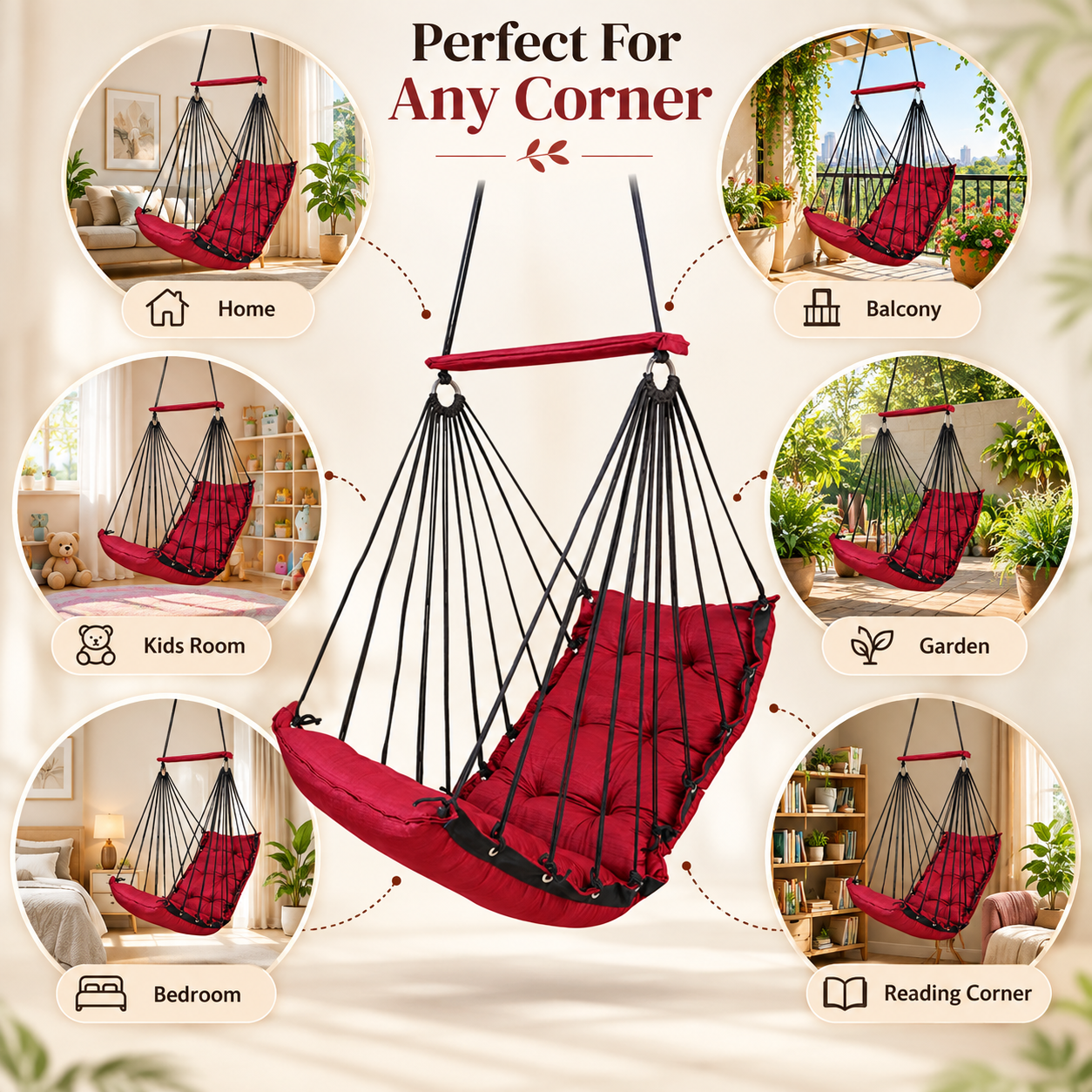 Red Hanging Swing Chair for Home