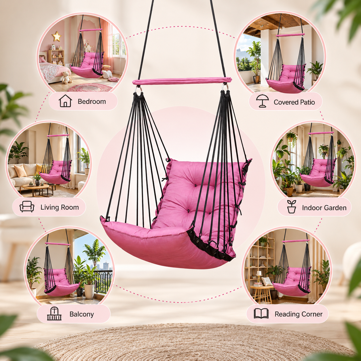 Pink Hanging Swing Chair for Home