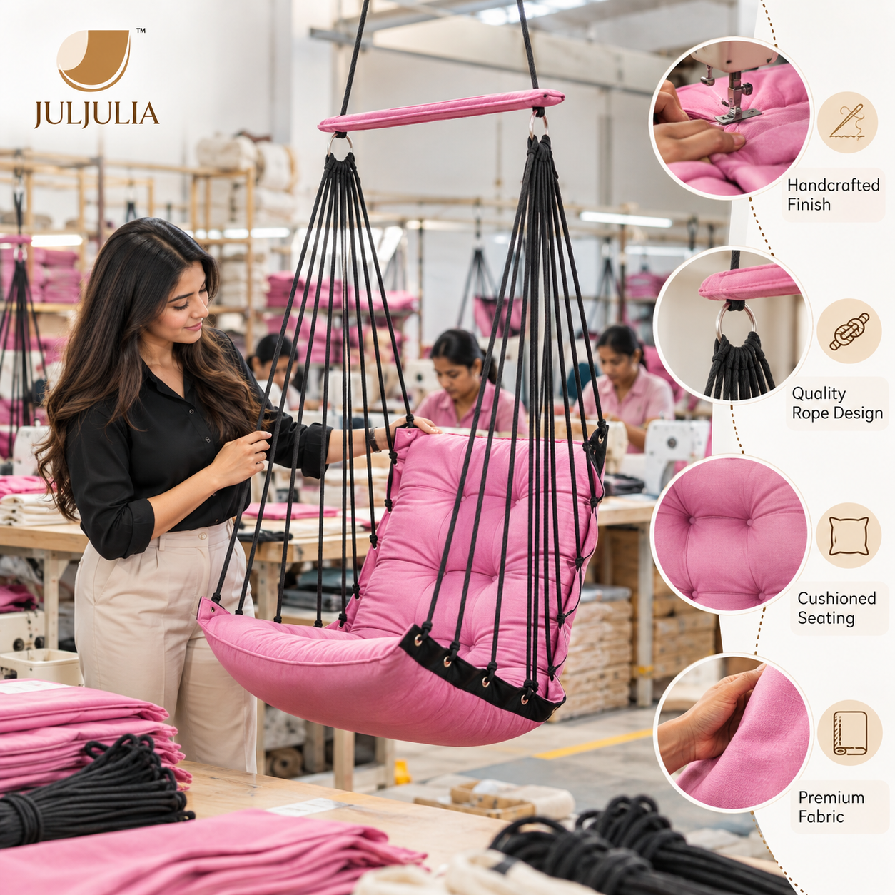 Pink Hanging Swing Chair for Home