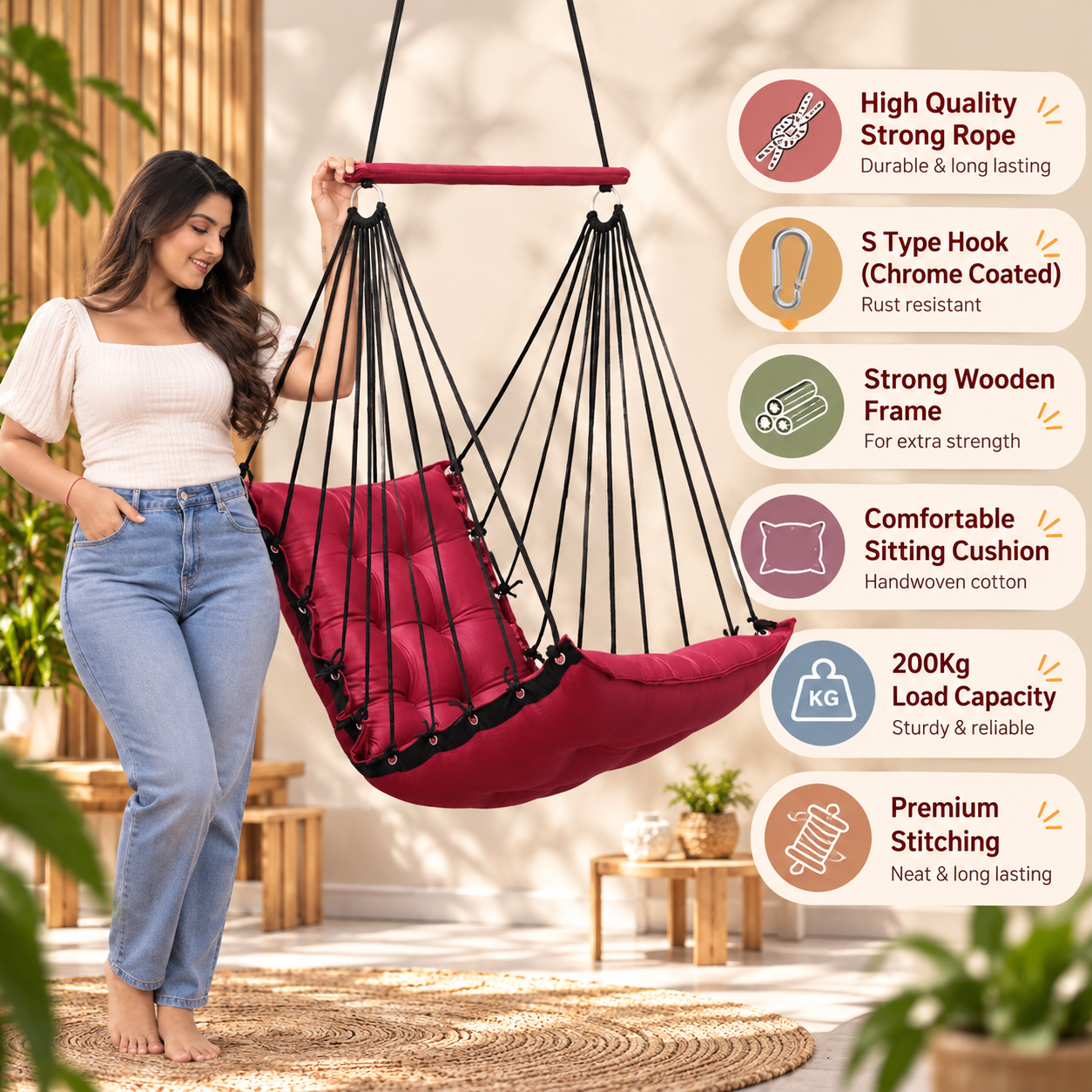 Red Hanging Swing Chair for Home