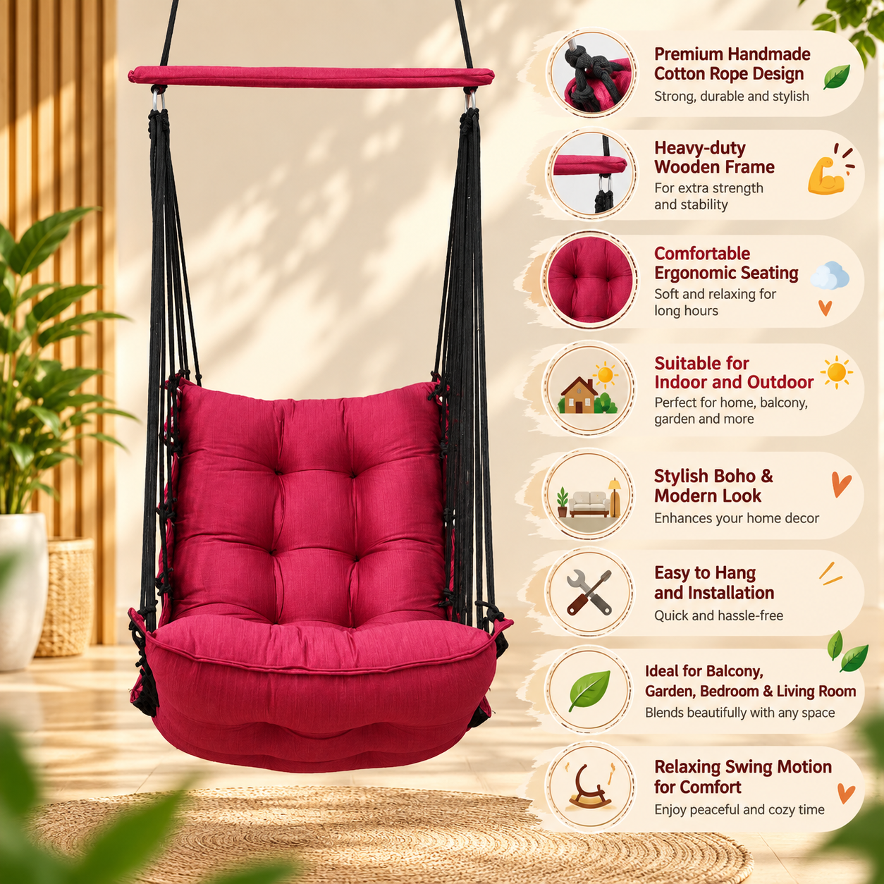 Red Hanging Swing Chair for Home