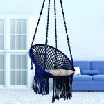Handcrafted Blue Macrame Round Hanging Swing Chair with Cushion